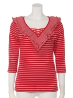 FRILL LACE UP 7分袖 TOPS/M/RED