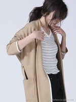 ノーカラーガウンコート/Lカーキ