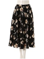 フレアークラシック花柄スカート/ブラック