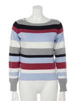 マルチボーダーボートネックニット/ライトブルー