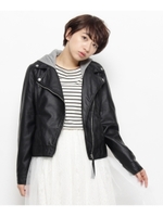 フード付きライダースジャケット/ブラック(019)