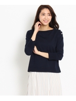 〔洗える〕肩ボタンボートネックニット/サックス(090)