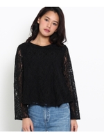 総レース長袖プルオーバー/ブラック(019)