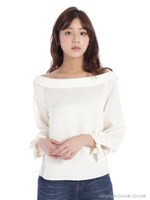 オフショルダー袖リボンブラウス/オフホワイト