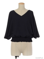 ケープシフォンブラウス/紺