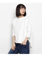 テールカットヘム七分袖カットソー/ホワイト系(002)