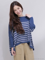 バックスリットボーダーニットトップス/ブルー