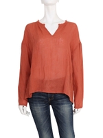 【Ca】スリットネックガーゼブラウス/イエロー