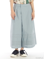 フラワーボーダー刺繍ガウチョパンツ/ベージュ