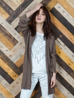 12GGコットン杢糸 片畦ニット・ベルスリーブガウン/モカ