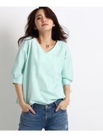 Vネック半端袖プルオーバー/ライトグリーン(421)