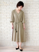 タッセルベルトブラウジングワンピース/モカ