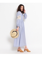 Moi non plus レース袖ストライプワンピース/ライトブルー(091)