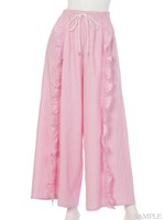 GINGHAM CHECK FRILL WIDE PANTS/PINK