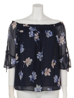 エアリーフラワープリントブラウス/ネイビー