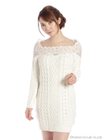 男ウケレース切替ニットワンピ/ベビーピンク