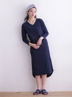 ワッフルVネックロングワンピース/アイボリー