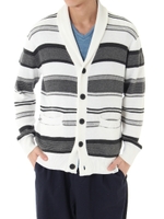 【AZUL by moussy】ランダムボーダー長袖ショールカーデ/L/GRY