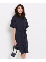 〔洗える〕ボリューム袖ベルテッドワンピース/グレー系(010)