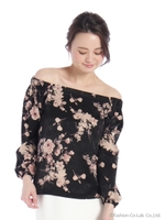 花柄オフショルダーブラウス/ブラック