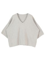 半袖Vネックニットプルオーバー/杢グレー