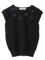 【プルオーバー】ネックレースフラワーモチーフプルオーバー/ピンク