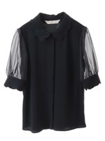 袖シフォン襟付きブラウス/ネイビー