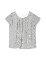 ジョーゼット×TR天竺半袖ストライプブラウス/オフ×ネイビーストライプ2(032)