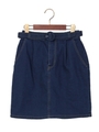 共地ベルト付きコクーン/スカート/デニム/ブルー
