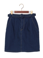 共地ベルト付きコクーン/スカート/デニム/ブルー