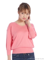 シルク混Vネックニット/ピンク