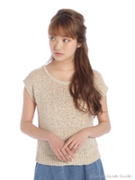 テープヤーンフレンチ袖ニット/ピンク