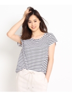 〔洗える〕ボーダーラグランスリーブカットソー/ブルー系(694)