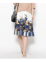 ボタニカルプリントミディ丈スカート/ブルー(192)