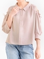 肩あき袖リボンブラウス/ピンク