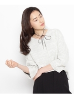 ツイード織Vネックカットソーチョーカー付/ブラック(019)