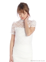 ハイネックレース半袖プルオーバー/ホワイト