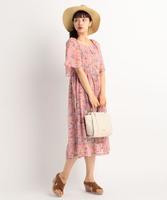 フレア袖花柄プリントワンピース