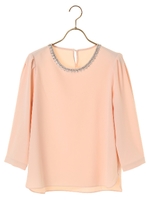 ・襟ビジューブラウス/ネイビー