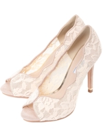 【R&E】スカラップレースオープントゥパンプス/ベージュ