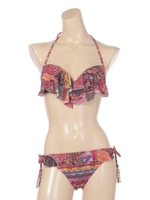 【nuckle market second story】エンブロイダリープリント2段フリルビキニ/レッド