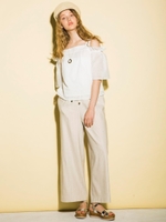 フレンチリネンワイドパンツ/ブルー