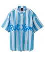 STRIPED S/S BAND COLLAR SHIRT/ライトブルー