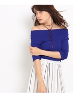 [L]〔洗える〕五分袖ワイドリブニット/レッド(062)