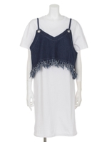 【LATINA】フリンジデニムビスチェ付Tシャツワンピース/BK