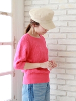 ケーブル柄5分袖プルオーバー/ピンク