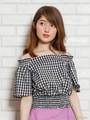 シャーリングオフショルブラウス(チェック)/チェック