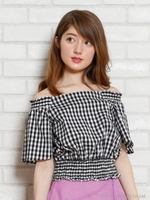 シャーリングオフショルブラウス(チェック)/チェック