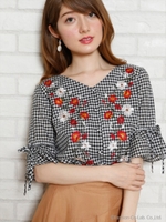 フロント刺繍ブラウス/ネイビー