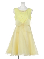 【結婚式・お呼ばれ対応・謝恩会・アクセサリー付き】Dorry Doll　パールネックレス&サッシュベルト付きジャガード切替えオーガンジーフレアーワンピース/ピンク